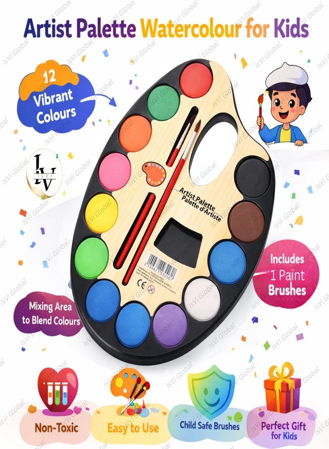 Isvi Kids Watercolour Paint Set with Brush & Thumb Hole Palette (Pack of 1) | Washable Non-Toxic Painting Art Kit for Children | Portable Travel Friendly | Birthday Return Gift - Image 4